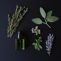 Aromatic Herbs & Essential Oil Bottle