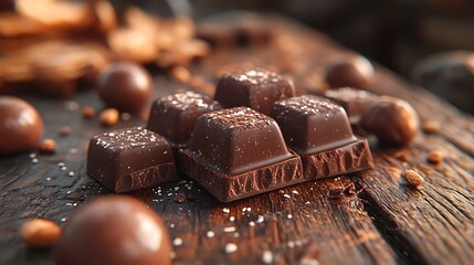 Exquisite gourmet chocolates displayed wooden platter indulgent dessert selection