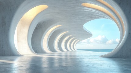 Fototapeta premium A futuristic abstract architecture 3D render with an unoccupied concrete floor, perfect for showcasing cars