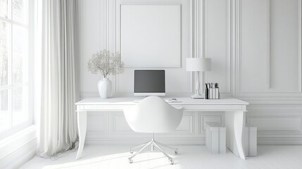 Serene White Home Office Interior Design
