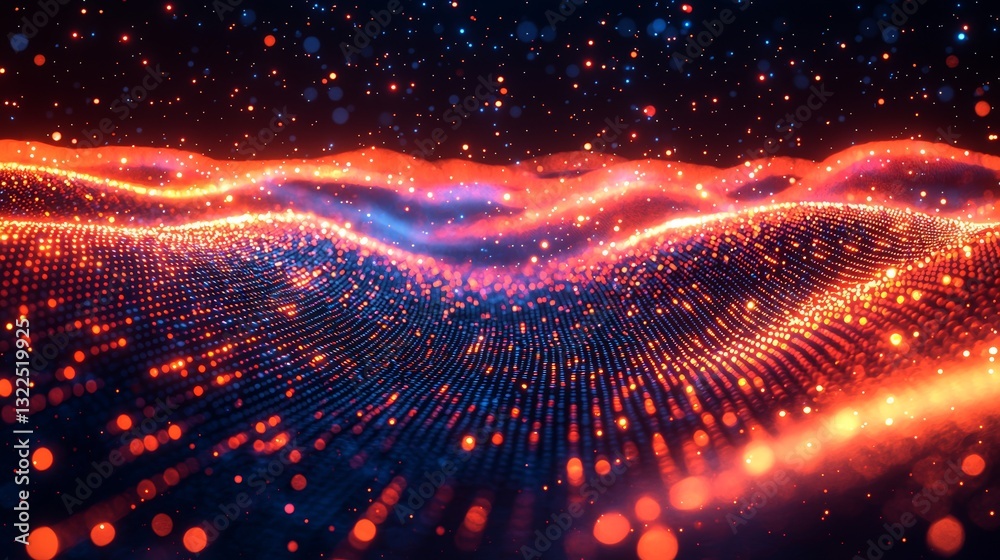 Poster an abstract 3d rendering of a wire cable tunnel where digital binary data is transmitted, featuring 