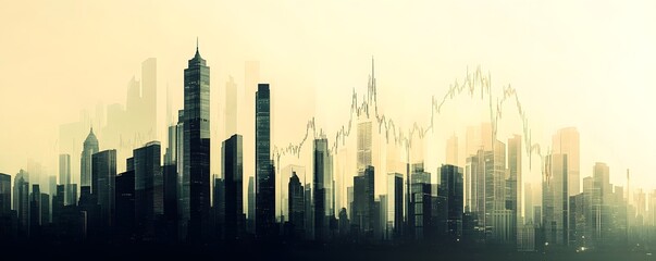 Fototapeta premium A cityscape with a stock chart overlaying the skyline