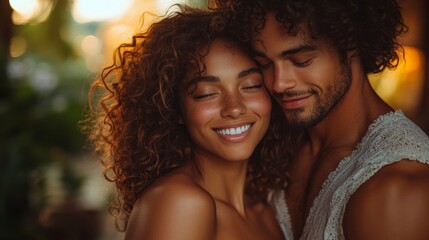 Obraz premium Romantic couple embracing in a rustic outdoor setting symbolizing love and intimacy together