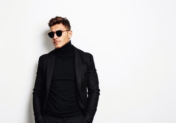 Fototapeta premium Serious body guard or secret agent wearing suit and sunglasses, isolated on grey background