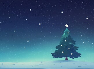 Fototapeta premium Snowy night scene with a Christmas tree.