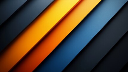 Fototapeta premium Geometric shapes and lines decorate a blue, yellow, and orange abstract design background