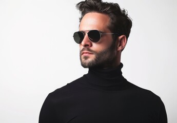 Obraz premium Serious body guard or secret agent wearing suit and sunglasses, isolated on grey background