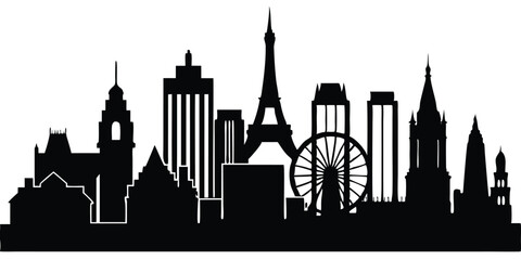 Paris skyline background. Paris famous landmark icon set. France, Paris travel black cityscape