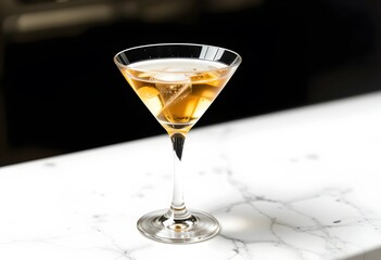 Classic martini glass with a clear drink, isolated on a white background with a sleek and minimalistic design.