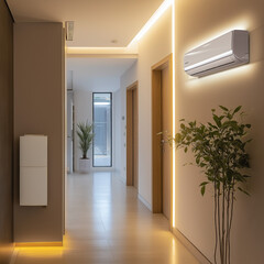 Modern hallway with a sleek air conditioning unit.