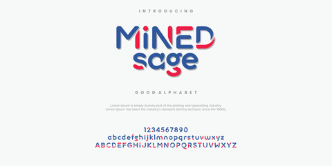 Mined Sage alphabet font. Typography, Creative urban sport fashion futuristic font and with numbers. vector illustration