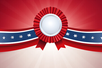 Blank ribbon design, red award badge, blank winner badge