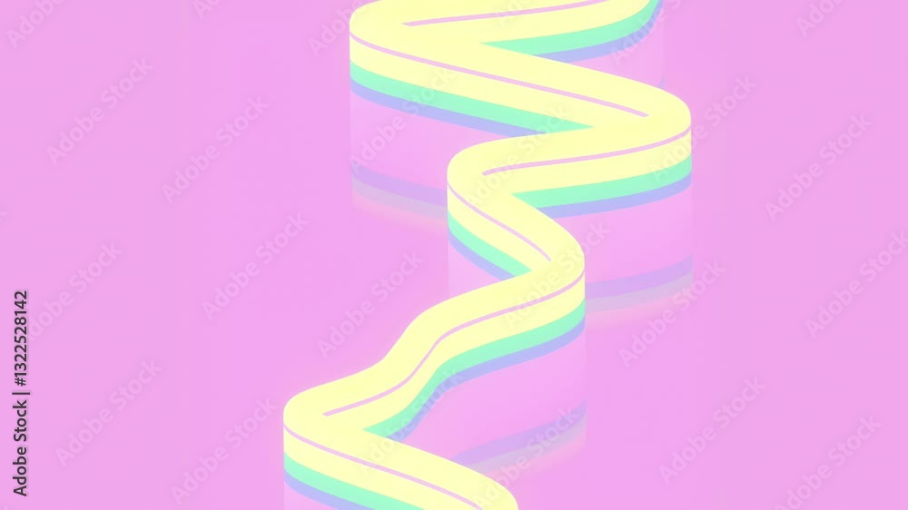Aufkleber Loop animation with a floating curved ribbon on a pink background