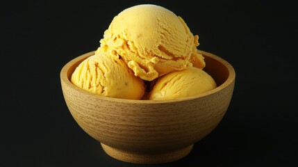 A creamy mango saffron ice cream served in a luxury-designed round golden cup.
