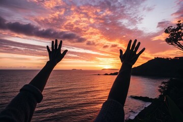 Fototapeta premium Inspiring sunset silhouette and ocean views: peaceful evening embrace