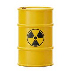 Yellow Radioactive Waste Drum Barrel with Warning Symbol Isolated