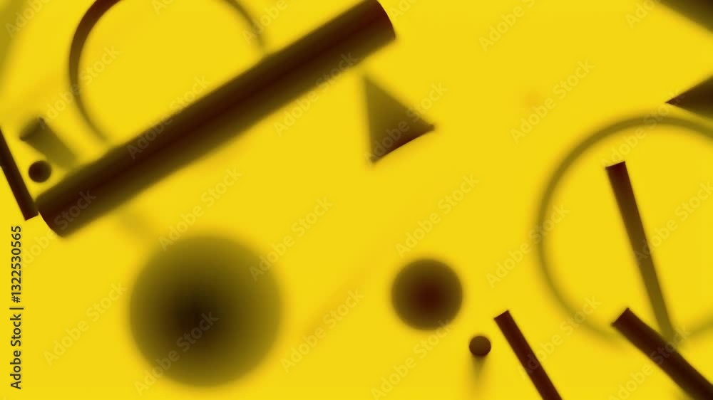 Poster Digital animation of chaotically falling dark geometric shapes. 3d rendering 4K