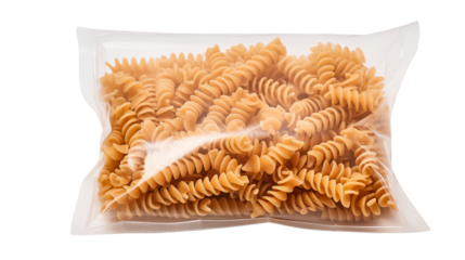 High quality image of rotini pasta in a clear plastic bag