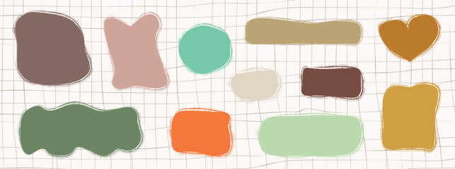 Painted vector organic blob shape in warm neutral earthy colors, fun asymmetrical doodle shapes for frames, text box, speech bubbles