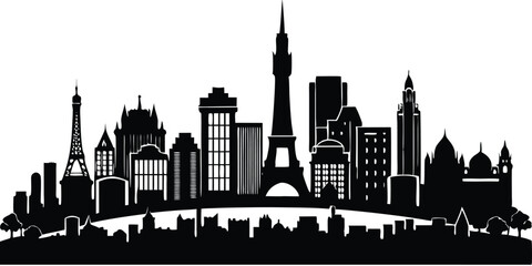 Paris city skyline silhouette illustration