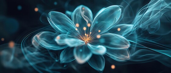 Glowing Blue Abstract Flower in Dark Space