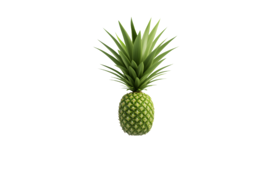 Green pineapple is the main focus of the image, isolated