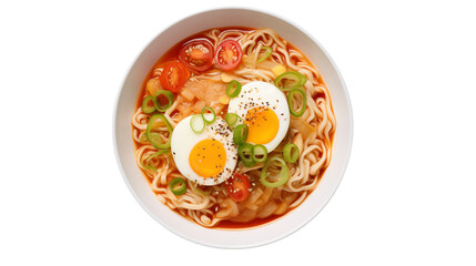 Delicious Spicy Ramen Noodle Soup with Soft Boiled Eggs Perfect for Restaurant Menus or Food Blogs