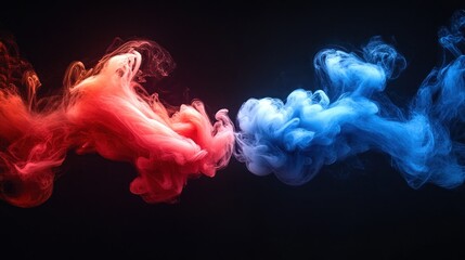 Abstract Red and Blue Smoke Clouds on Black Background