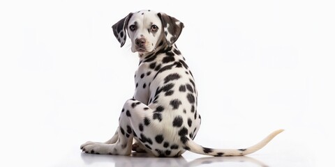 Adorable Dalmatian Puppy Rear View, Sitting, Candid Photo