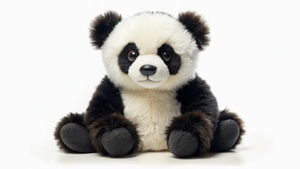 Adorable Fluffy Panda Plush Toy, White Background, Full Body Shot