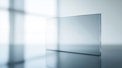Illuminated Glass Pane: A pristine, transparent glass pane stands illuminated in a space, reflecting a sense of modern design and clarity.
