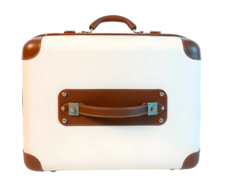 White leather suitcase isolated on transparent background