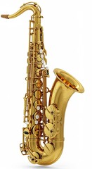 Naklejka premium Golden saxophone on white background: musical instrument close-up for jazz lovers and musicians