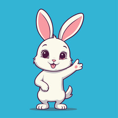 Obraz premium Cute Rabbit Waving Hand Cartoon Vector Illustration