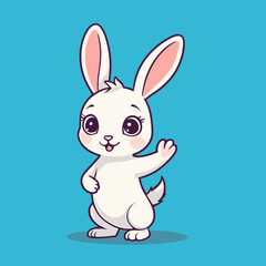 Fototapeta premium Cute Rabbit Waving Hand Cartoon Vector Illustration