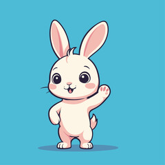 Fototapeta premium Cute Rabbit Waving Hand Cartoon Vector Illustration