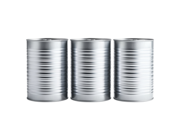 Three cans of food are stacked on top of each other, isolated