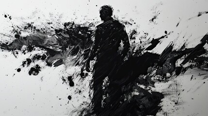 Bold Ink Painting of a Warrior Standing in the Aftermath