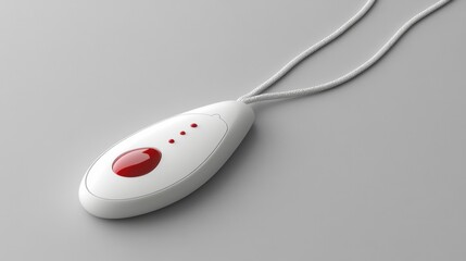 A traditional glucose monitor with a drop of blood on the strip, against a neutral gray background.