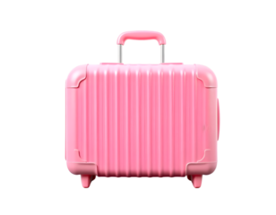 Pink plastic travel suitcase isolated on transparent background