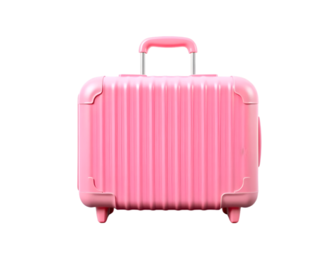 Pink plastic travel suitcase isolated on transparent background