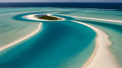 A sandbar appearing in the middle of a turquoise ocean