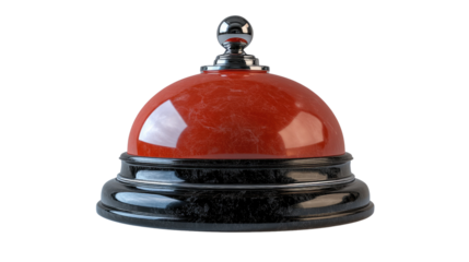 Customer Service Alert: A classic red and chrome desk bell, ready to summon attention, symbolizes the prompt availability of assistance.