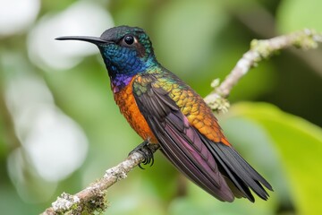 Fototapeta premium Vibrant Hummingbird Perched on Branch in Tropical Environment