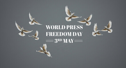 Doves Soaring High, Celebrating World Press Freedom Day On May 3rd Against A Muted Grey Sky