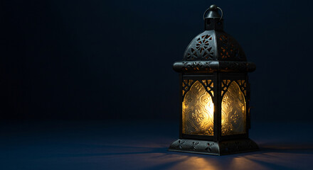 A Glowing Lantern Casts A Warm, Inviting Light Against A Deep Blue Backdrop, A Symbol Of Hope And Peace During Ramadans Quiet Nights