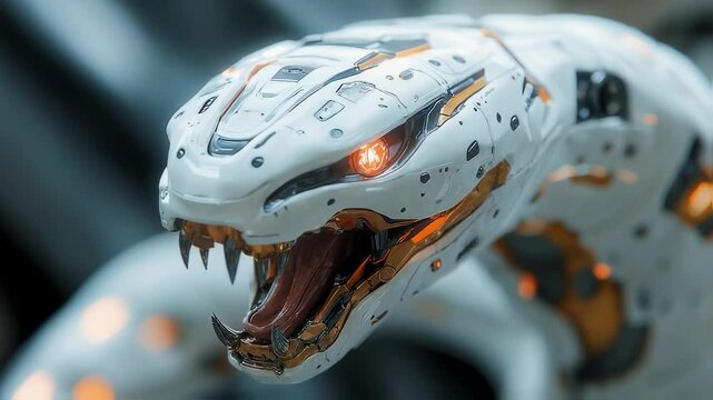 Robot white snake, futuristic white snake intelligence