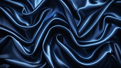 Obraz premium Textured blue satin fabric draped elegantly, showcasing intricate folds and a lustrous sheen in soft lighting