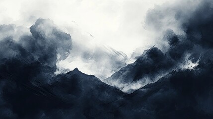 Fototapeta premium Abstract Ink Wash of Storm Clouds Over Mountains