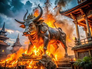 Fototapeta premium Bali Ubud Bull Sculpture Cremation Ceremony - Dramatic Urban Exploration Photography